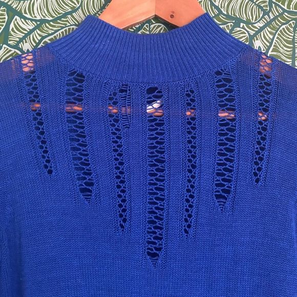 Free People | Mock Turtleneck Pointelle Knit Blue Sweater XS - Picture 2 of 6